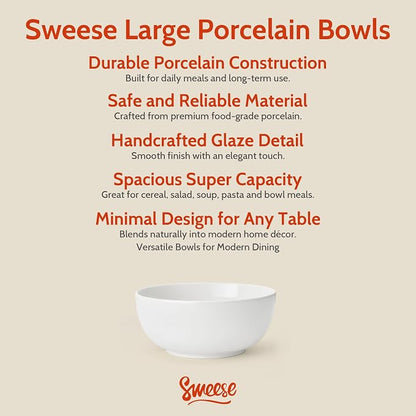 Sweese Ceramic Soup Bowl Set of 4, 29 oz Round Cereal Bowl Stackable Serving - Image 7