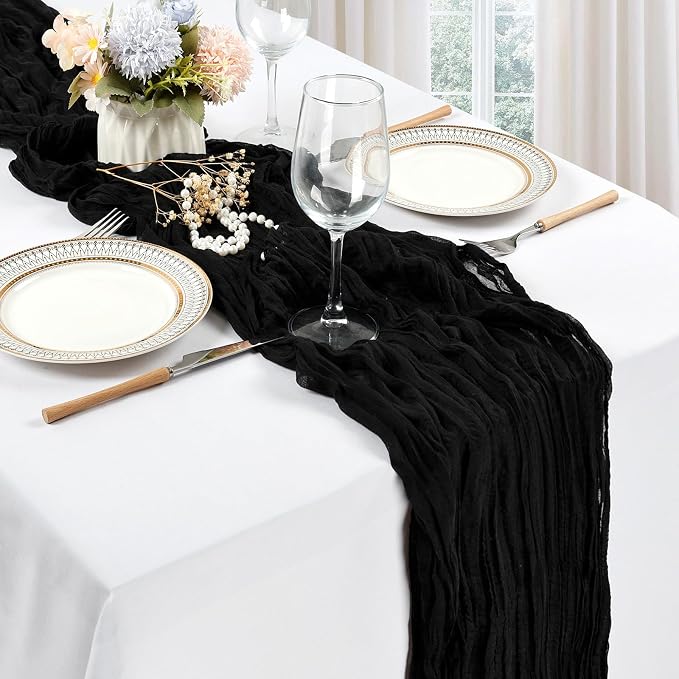 12 Pack Black Cheesecloth Table Runner 17 x 108 Inch | Boho Gauze Cheese Cloth - Image 3