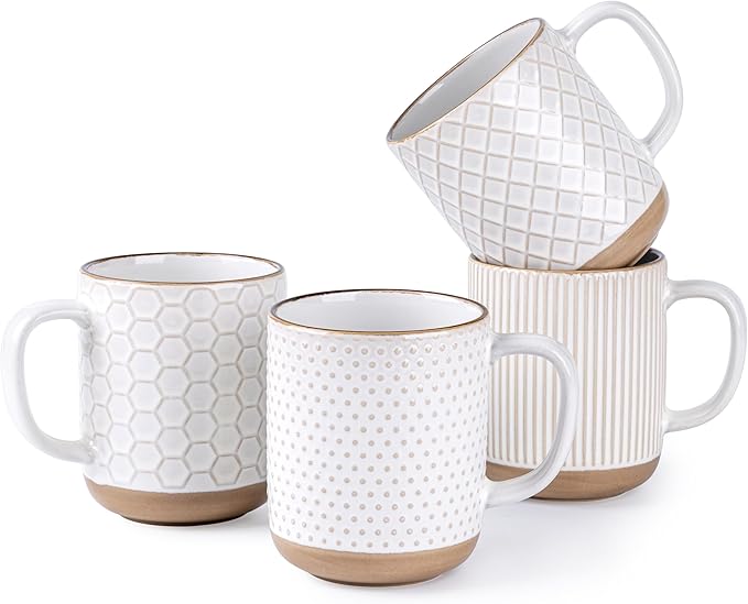 GBhome Coffee Mugs Set of 4, 16 oz White Coffee Cups by GBhome