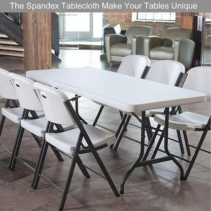 4 Pack Spandex Table Top Cap Cover Stretch Fitted Washable Elastic Rectangle Tablecloth for 8 FT Folding Tables for Indoor Outdoor Party (96 x 30 Inches, White)
