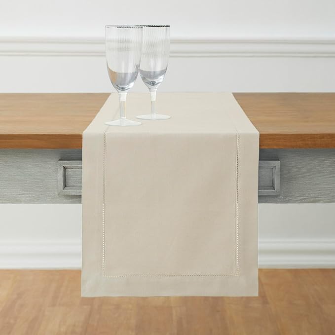 Solino Home Cotton Linen Dining Table Runner Linen Hemstitch, 14 x 132 in | by SolinoHome