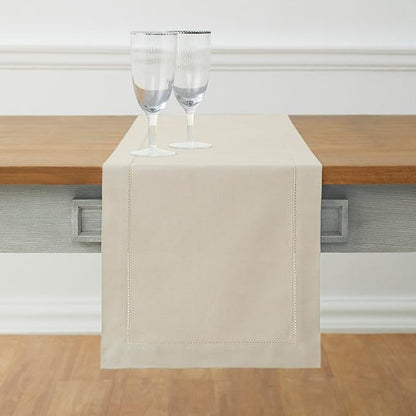 Solino Home Cotton Linen Dining Table Runner Linen Hemstitch, 14 x 132 in | by SolinoHome