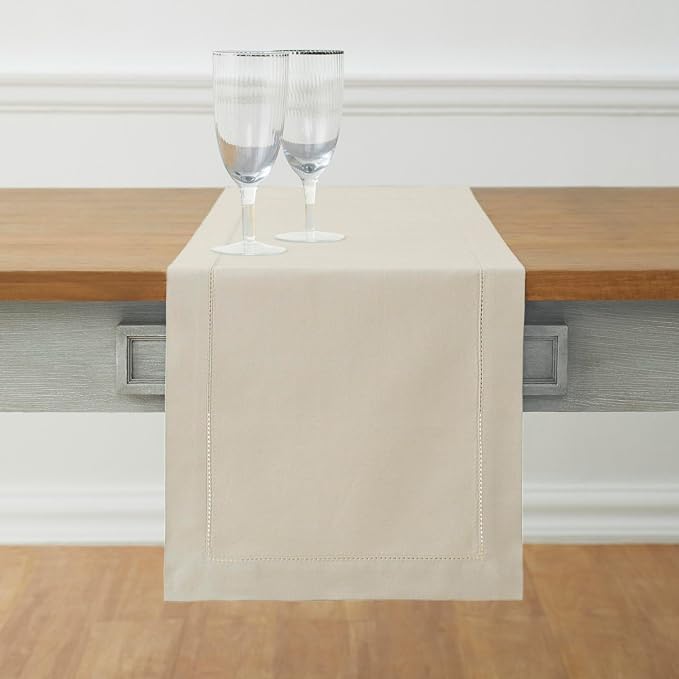 Solino Home Cotton Linen Dining Table Runner Linen Hemstitch, 14 x 120 in | by SolinoHome