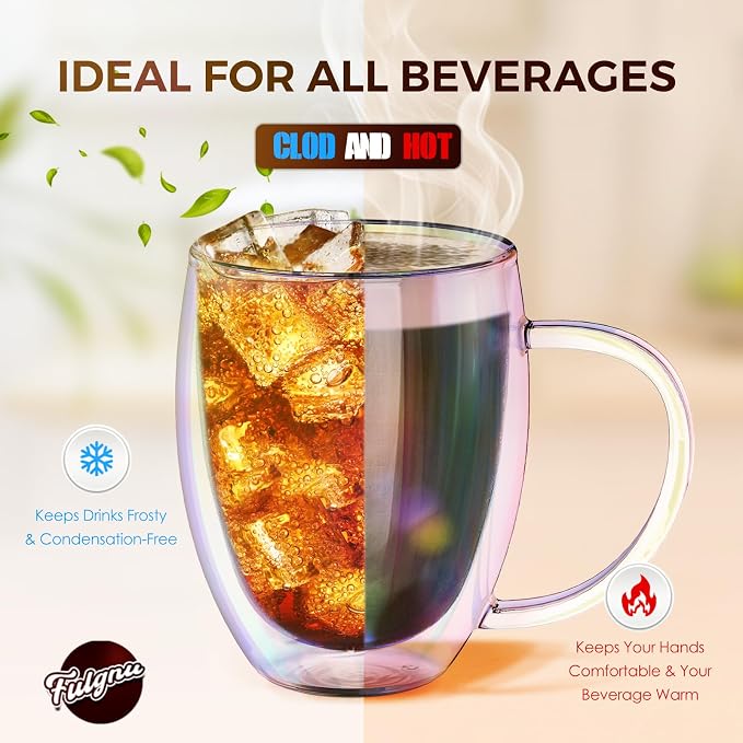 Double Wall Glass Coffee Mugs Set of 2, 12 Oz Coffee Mugs - Image 3