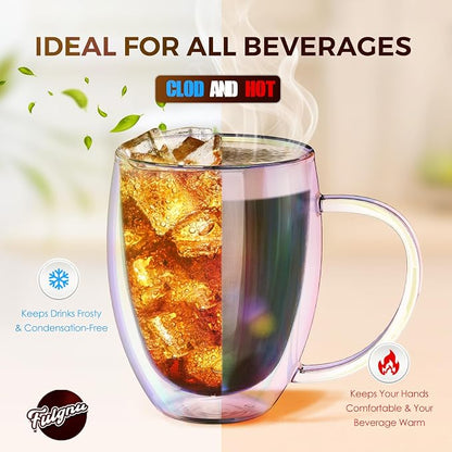 Double Wall Glass Coffee Mugs Set of 2, 12 Oz Coffee Mugs - Image 3