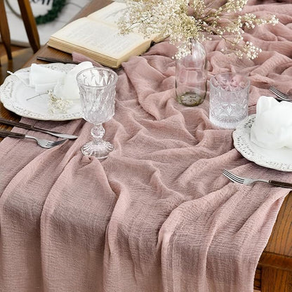 Artoid Mode Boho Cheesecloth Gauze Dusty Pink Wedding Table Runner, 120 Inch by ArtoidMode