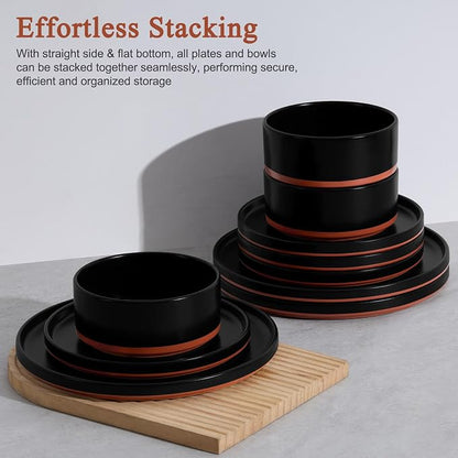 LIANYU 24 Piece Dinnerware Set for 8, Modern Style Stoneware Dinnerware Set | - Image 5