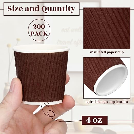 Yaomiao 200 Pcs 4 oz Disposable Espresso Coffee Cups Ripple Corrugated Paper - Image 2