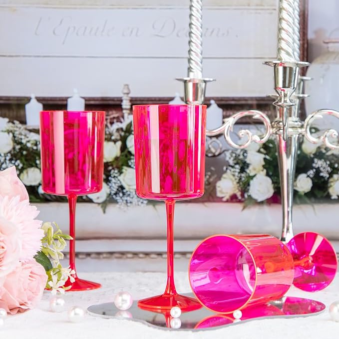 Ciaell 12 Pack Hot Pink Plastic Wine Glasses - Image 5
