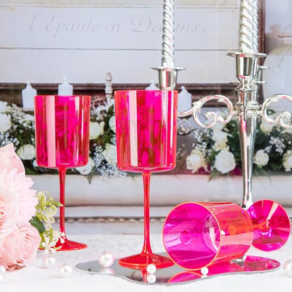 Ciaell 12 Pack Hot Pink Plastic Wine Glasses - Image 5