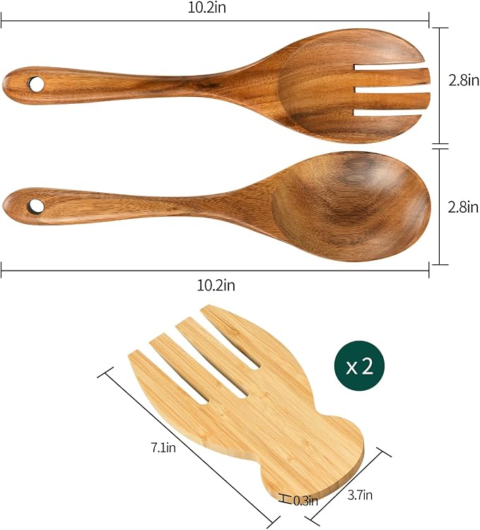 Salad Servers Salad Hands Set, 10.2in Salad Spoon Fork, 7.1in Salad Hands | - Image 3
