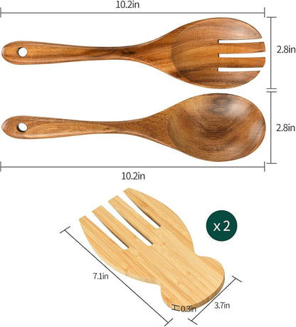 Salad Servers Salad Hands Set, 10.2in Salad Spoon Fork, 7.1in Salad Hands | - Image 3