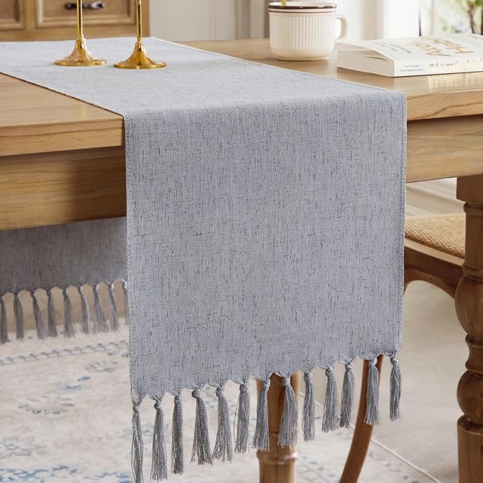 Cotton Linen Table Runner, 13x90 Inch, Machine Wash by Aoztio