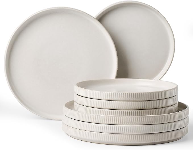Ceramic Dinnerware Set for 4, 8-Piece Flat Dinner Plates and Salad Plates | by FamiwarePremium