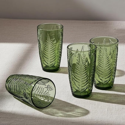 Green Drinking Glasses Set of 4, 16 oz Glass Cups, Vintage Fern Glassware | - Image 2