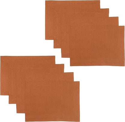 D'Moksha Homes Linen Rust Placemats Set of 8-100% Pure Linen Placemats 14 x 19 Inch for Spring, Easter - Handcrafted and Machine Washable