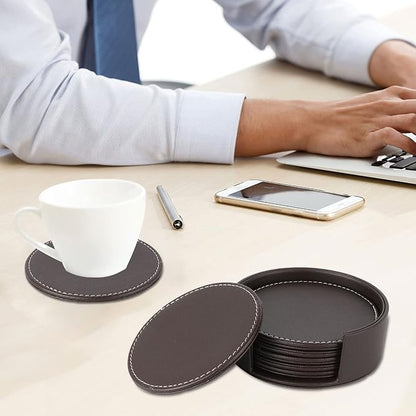 Set of 6 Round Leather Bar Coasters - Image 4