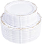 U-QE 100PCS Gold Plates Disposable - Heavy Duty White and Gold Plates Including 50PCS 10'' Dinner & 50PCS 7.5'' Dessert Plates Perfect for Upscale Party, Wedding