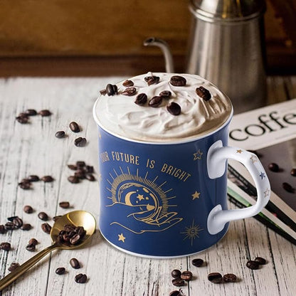 Blue Celestial Coffee Mug, "Your Future is Bright" Inspirational Theme Ceramic - Image 2