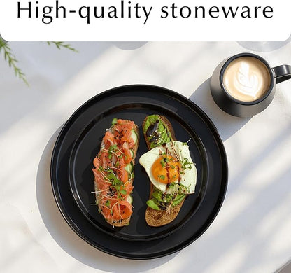 MIAMIO – Ceramic Dinner Plates Set for 4 People/Ceramic Dinnerware 4-Piece, Modern Stoneware, Dishwasher & Microwave Safe – Luxe Collection (Black, 8 Inch)