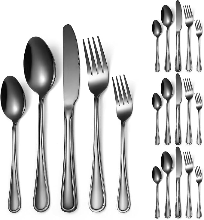 20 Pieces Black Flatware Set for 4 Silverware Stainless Steel Cutlery Luxury by A%C2%B7HOUSEWARE