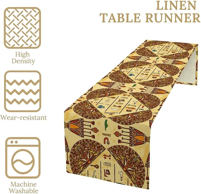 Vintage Ancient Egypt Table Runner Retro Old Egyptian Hieroglyphics Print - Image 4
