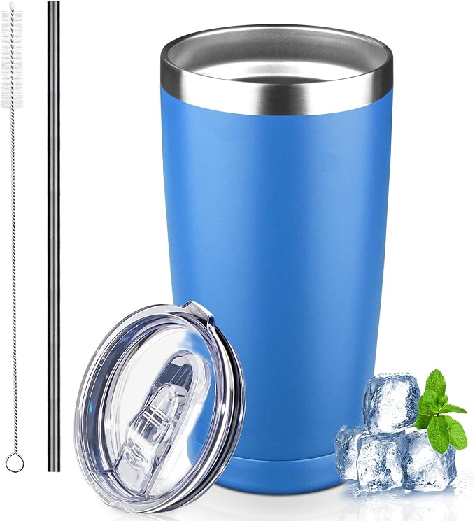 20 oz Tumbler with Lids and Straws, Stainless Steel Insulated Coffee Tumbler by GUDEMAO
