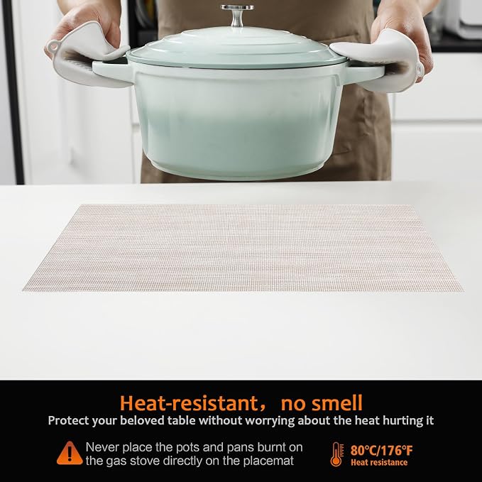 Beige Vinyl Placemats Set of 6, Heat Resistant Table Placemats | 18x12 inch - Image 4
