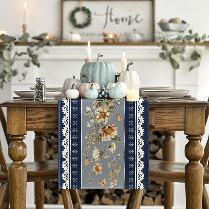 Artoid Mode 210 GSM Fall Table Runner 13x72 Inch Home Party Decor | Blue - Image 2