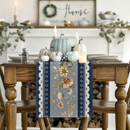 Artoid Mode 210 GSM Fall Table Runner 13x72 Inch Home Party Decor | Blue - Image 2
