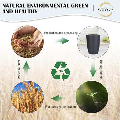 Wrova Wheat Straw Cups 8 PCS Good Alternative to Plastic Reusable Cups 12 oz - Image 7