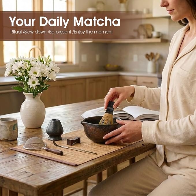 7-Piece Matcha Set，Matcha Bowl & 100-Prong Purple Bamboo Whisk | Gilded Artisan - Image 3
