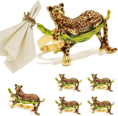 Gold Leopard Napkin Rings Set of 6 Safari Cheetah Napkin Ring by DavifinaNapkinRings