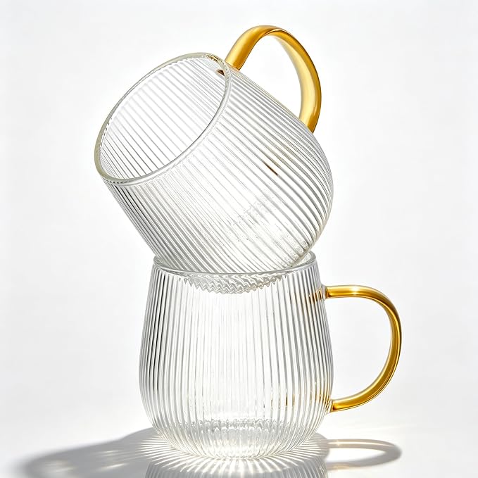 GLASKEY Borosilicate Glass Coffee Mugs Set of 2, 12 oz Glass Coffee Cups by GLASKEY