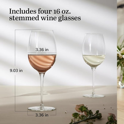 Libbey Signature Kentfield Estate All Purpose Wine Glasses Set of 4, Long Stem Wine Glasses for Red and White Wine, Perfect Glass Goblet Gift Set
