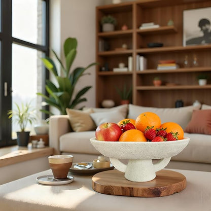 Boho Modern Decorative Bowl decor - Multi functional modern home Pedestal decoration bowl,Handicraft Bowls,Stylish Key Bowl for Entry Table,Fruit Bowls for Kitchen Counter,Artificial Stone White