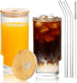 16oz Glass Cups with Lids & Straws by Elitrivox