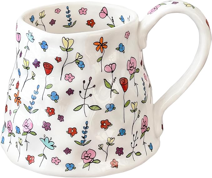 Large Ceramic Coffee Mug Cute Flower by Movlen