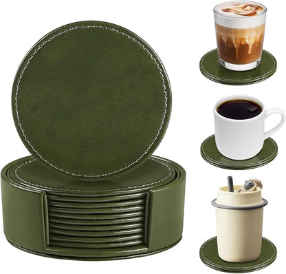 Leather Coasters Set of 6 with Holder, Tabletop Protection, Coffee Table & Bar - Image 4