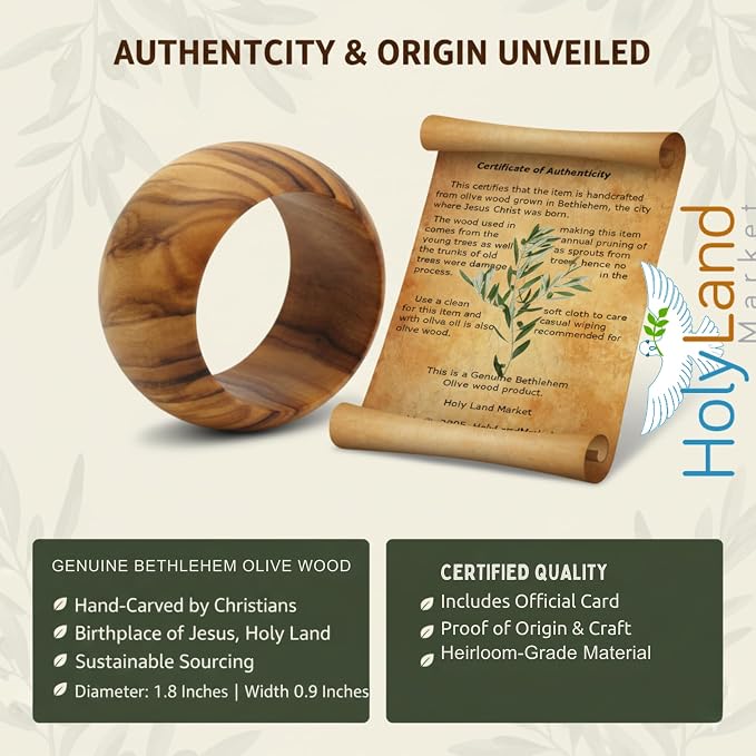 Holy Land Market Olive Wood Napkin Rings, Hand Carved Bethlehem | Certificate - Image 8
