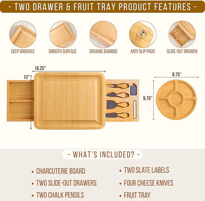 Personalized Bamboo Charcuterie Board Set with Fruit Tray - Housewarming, New Home, Gift for Couples, Wedding, Anniversary, Birthday, Bridal Shower, Women, Men, Valentines Day Gifts for Her, Him