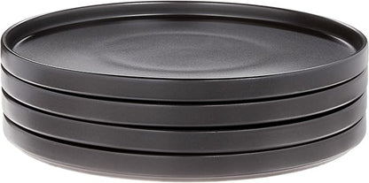 Stone Lain Coupe - Celina Stoneware Round Dinner Plates Set, 4-Piece, Black Matte