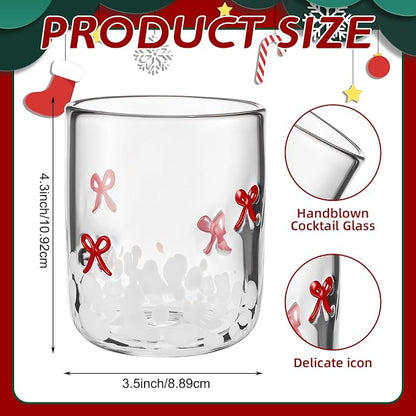 Skylety 2 Pack Red Bow Icon Glass Cups 14 oz Bow Icon Juice Glasses Coquette - Image 2