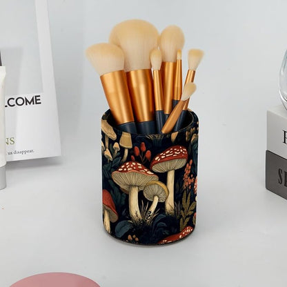 Leather Pen Holder for Desk, Vintage Mushroom Pencil Cup Pen Organizer Makeup - Image 6