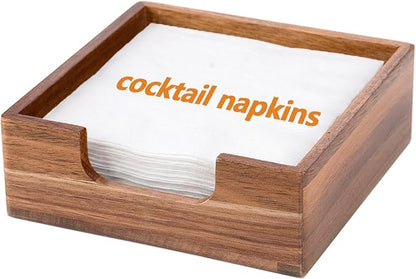 Acacia Cocktail Napkin Holder for Table, Wooden Napkin Holder, Flat Square by Phininia