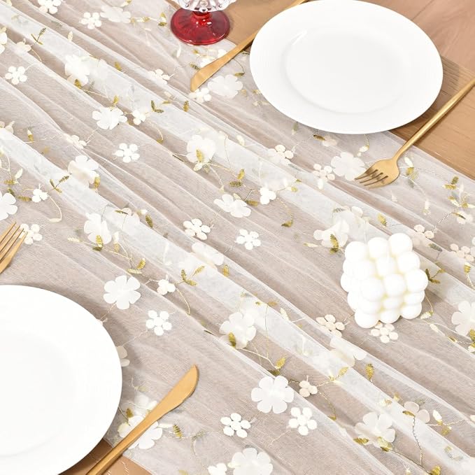 Wildflower Floral Sheer Tulle Gauze Table Runner Wedding Baby Shower Decor | - Image 5