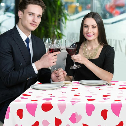 4 Pack Valentines Decorations, 108" X 54" Valentines Tablecloths, Heart-shaped Disposable Red Pink Tablecloths Love Plastic Table Cover, Galentines Decorations Party Supplies for Wedding Birthday