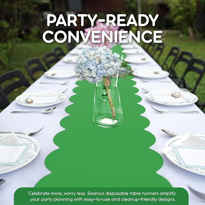 Green Scallop Table Runner, Disposable Plastic, 5 Pack - Image 3