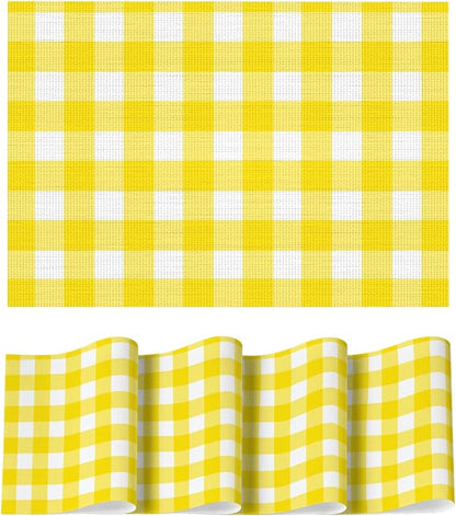 Artoid Mode Buffalo Plaid Vinyl Placemats Set of 4, 12x18 Inch Washable Non-Slip Heat Resistant Plastic Place Mats for Party Dining Table, Yellow/White