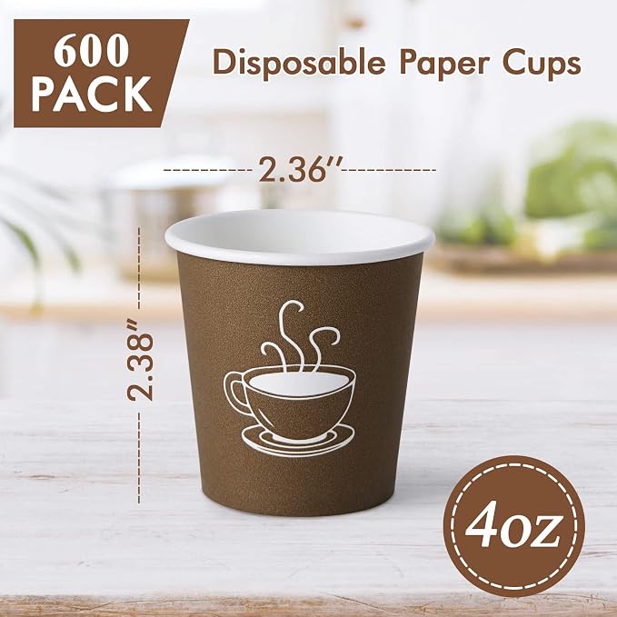 TV TOPVALUE 600 Pack 4 oz Paper Cups, Small Disposable Coffee Cups, Paper - Image 2